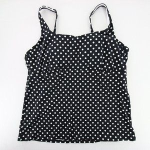 NWOT Lands' End Black White Polka Dot Scoop Neck Swim Tankini Top Size 18